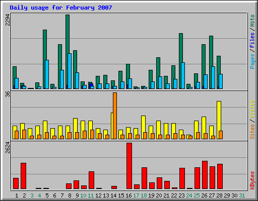 Daily usage for February 2007